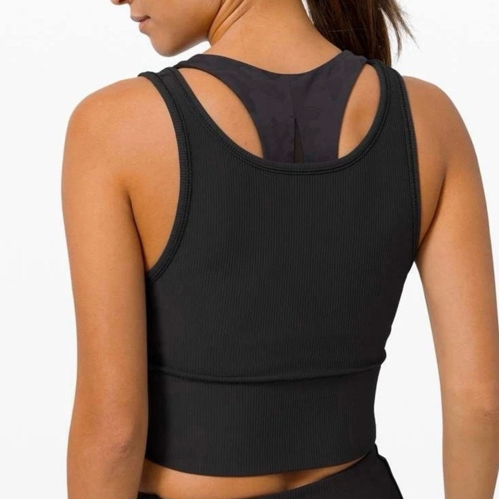 lululemon athletica power pivot ribbed tank top tight fit cropped black size 2 - Picture 3 of 7